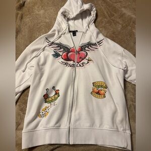 Women’s White Graphic Zip-Up Hoodie
